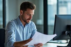 Consultant Talentifrance évaluant des CV au bureau